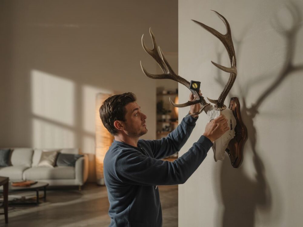 antlers na ścianie w salonie