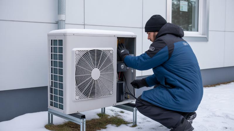 technik montujący pompę ciepła powietrze-woda
